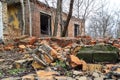 Abandoned destroyed old brick house in city Royalty Free Stock Photo