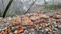 Abandoned destroyed old brick house in city Royalty Free Stock Photo