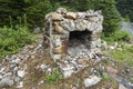Abandoned Destroyed Outdoor House Old Stone Fireplace Ruin Vintage Detail Royalty Free Stock Photo