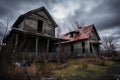 abandoned, dilapidated house under a gloomy sky Royalty Free Stock Photo