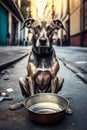 Abandoned dog on city street, hungry, dirty and sad stray pet dog, Generative AI