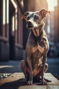 Abandoned dog on city street, hungry, dirty and sad stray pet dog, Generative AI
