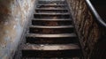 Abandoned, dusty staircase in dilapidated building interior Royalty Free Stock Photo