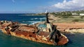 Abandoned Edro III Shipwreck at seashore of Peyia, near Paphos, Cyprus. Historic Edro III Shipwreck site on the shore of the water