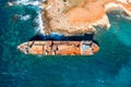 Abandoned Edro III Shipwreck at seashore of Peyia, near Paphos, Cyprus. Historic Edro III Shipwreck site on the shore of the water Royalty Free Stock Photo