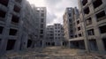Abandoned empty building blocks, outdoors, desolated industrial AI generative landscape
