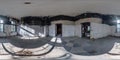 Abandoned empty concrete room or old building in full seamless spherical 360 hdri panorama in equirectangular projection, ready