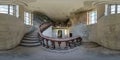 Abandoned empty concrete room or old building with stairs in full seamless spherical 360 hdri panorama in equirectangular