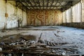 Abandoned empty large sports hall Royalty Free Stock Photo