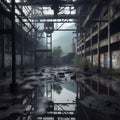 Abandoned factory in a foggy day. 3d rendering