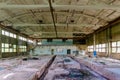 Abandoned factory. Large empty ruined industrial hall Royalty Free Stock Photo
