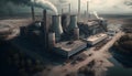 Abandoned factory. Pollution of the environment. 3d rendering