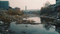 Abandoned factory ruins reflect environmental destruction and toxic waste heap generated by AI Royalty Free Stock Photo