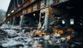 Abandoned factory, rusty machinery, broken equipment, old fashioned metal industry generated by AI