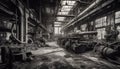 Abandoned factory: rusty machinery, broken equipment, spooky built structure generated by AI Royalty Free Stock Photo