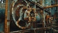 Abandoned factory, rusty machinery, weathered steel, obsolete equipment generated Royalty Free Stock Photo