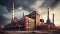 Abandoned factory smokestack pollutes nature with dirty fumes and smoke generated by AI