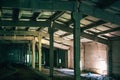 Abandoned factory, warehouse, dark building interior, Apocalypse concept