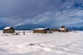 ABANDONED FARM IN SNOWING WINTER WEATHER Royalty Free Stock Photo