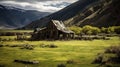 Abandoned farmstead nestled in remote valley, isolated and serene Royalty Free Stock Photo