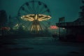 Abandoned Ferris Wheel and Carnival Building at Night Royalty Free Stock Photo