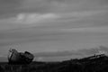 Abandoned fishing boat in black and white