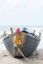 An abandoned fishing boat trawler used in fishing industry spotted in a commercial dock near riverbank arena in a remote location Royalty Free Stock Photo