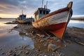 abandoned fishing boats left ashore, symbolizing decline Royalty Free Stock Photo