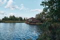 Abandoned floating boat restaurant in the harbour of ghost town Pripyat, Chernobyl, Ukraine. Ship