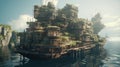 Abandoned floating city: Cinematic beauty on endless ocea