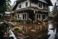 abandoned and flooded houses after the tsunami flood generative ai