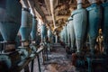 Abandoned flour milling factory. Unloading equipment