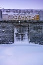 Abandoned food store with the label in russian language. Teriberka settlement, Murmansk Region, Russia.