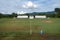 Abandoned football stadium and field with nobody