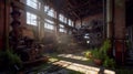 Abandoned, forgotten brick factory, AI generative industrial interior