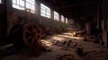 Abandoned, forgotten brick factory, generative AI industrial interior