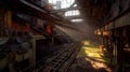 Abandoned, forgotten coal mine, AI generative