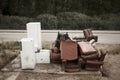 Abandoned furniture and fridges in the street and forest Royalty Free Stock Photo