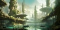 Abandoned futuristic city, lost civilization. AI generative image