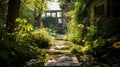 Abandoned garden dense flora reclaiming space Royalty Free Stock Photo