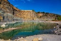 Abandoned granite and sand quarry with a lake. Stone extraction in the canyon Royalty Free Stock Photo
