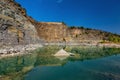 Abandoned granite and sand quarry with a lake. Stone extraction in the canyon Royalty Free Stock Photo