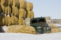 Abandoned Green Farm Truck with hay Royalty Free Stock Photo
