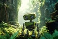 Abandoned green robot in the tropical forest