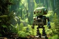 Abandoned green robot in the tropical forest