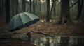 Abandoned Green Umbrella In Southern Gothic Forest