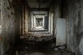 Abandoned hallway of Pripyat Hospital, Chernobyl Excusion zone 2019 Royalty Free Stock Photo