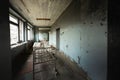 Abandoned hallway of Pripyat Hospital, Chernobyl Excusion zone 2019 Royalty Free Stock Photo