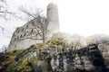 Abandoned castle in France with fog Royalty Free Stock Photo