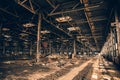 Abandoned and haunted industrial creepy warehouse inside, old ruined grunge factory building Royalty Free Stock Photo